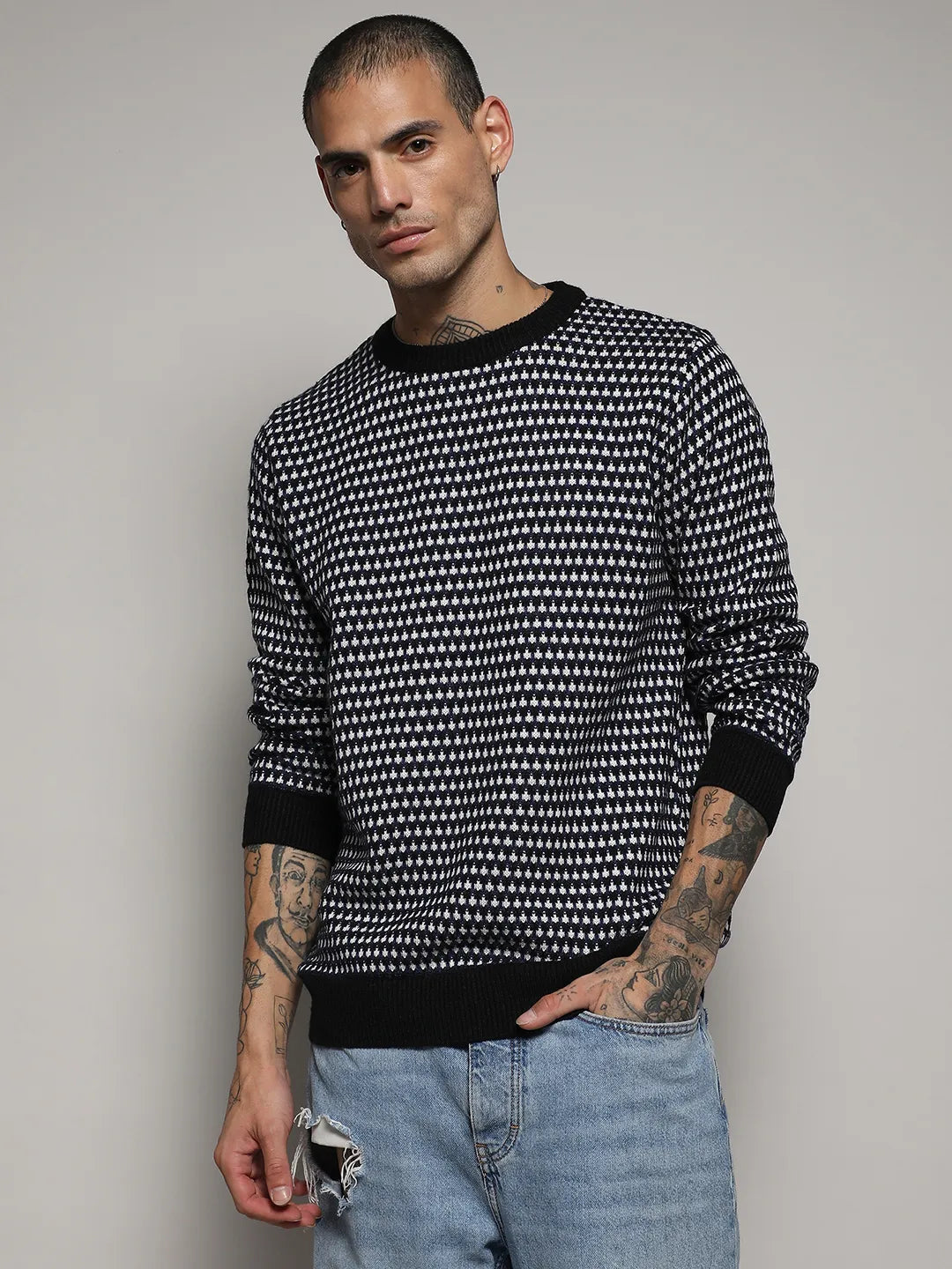 Contrast Textured Knit Sweater