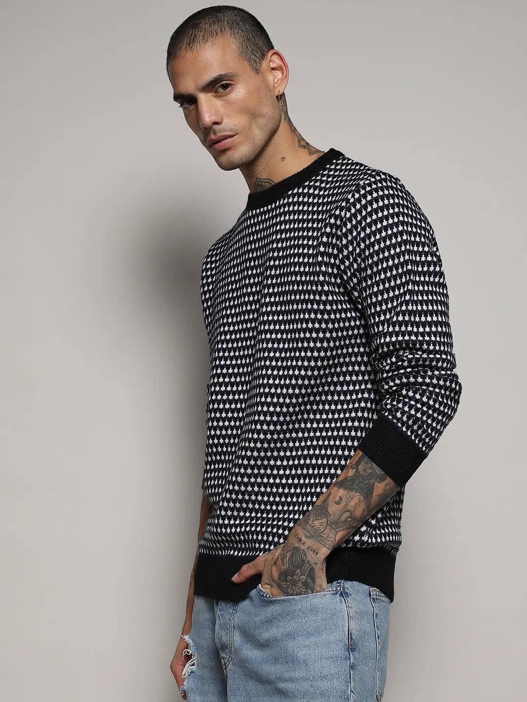 Contrast Textured Knit Sweater