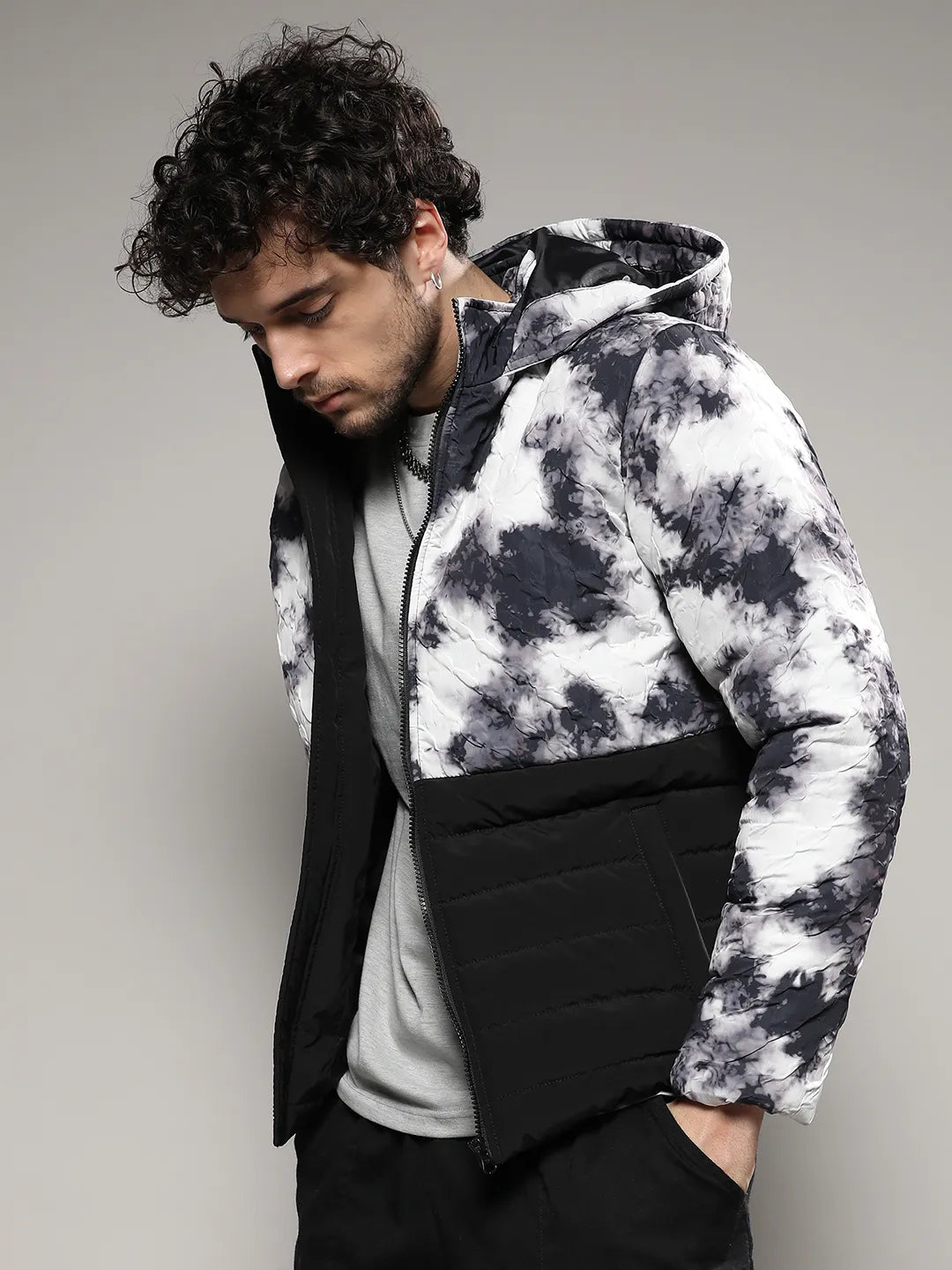 Tie-Dye Block Puffer Jacket