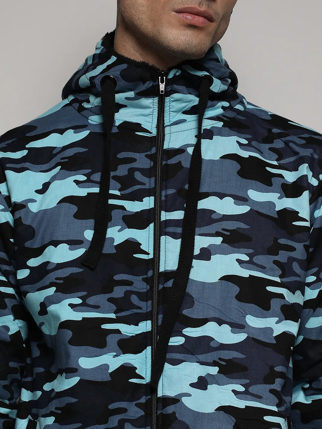 Blue Camouflage Hoodie With Insert Pocket