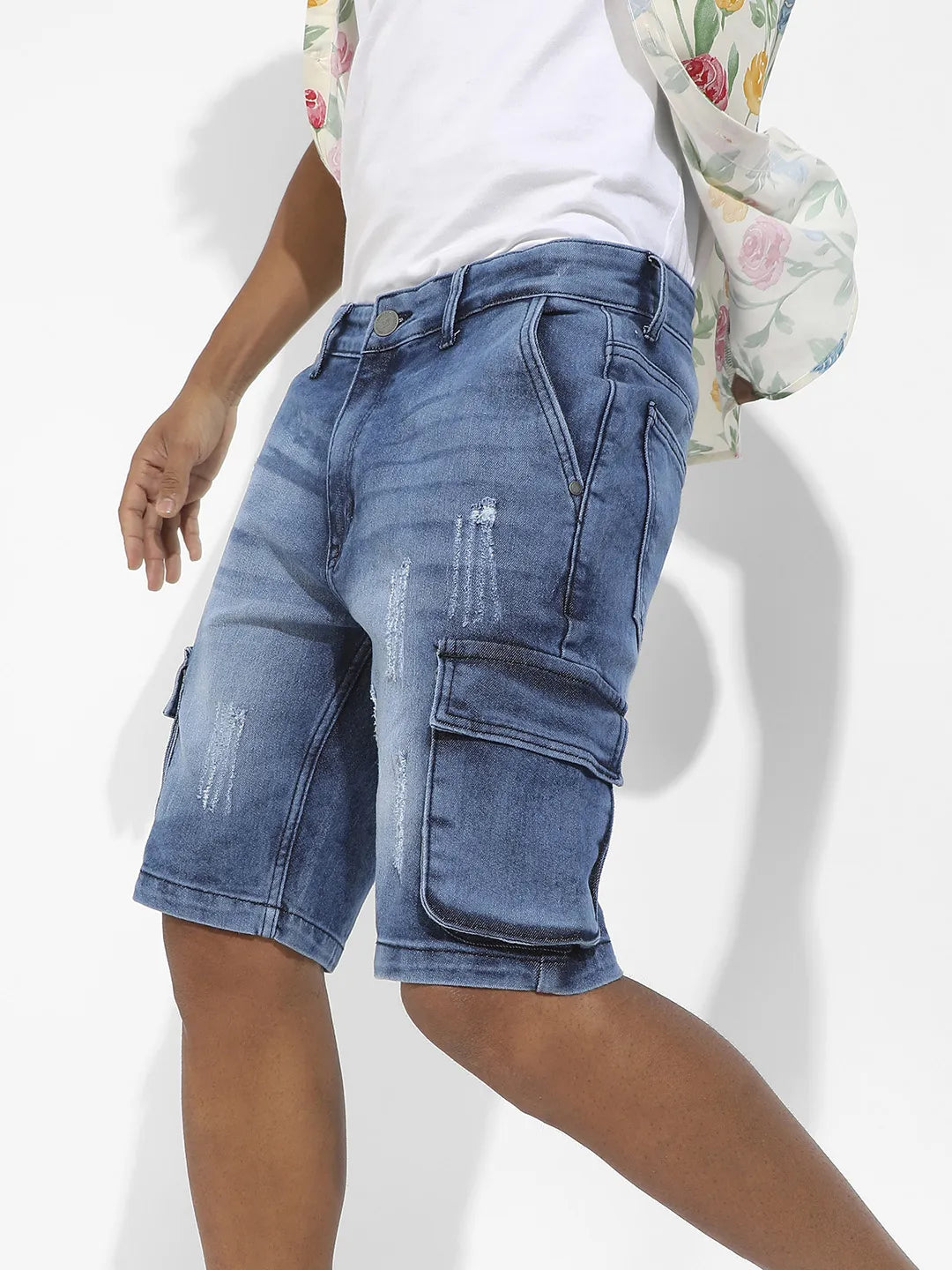 Distressed Cargo Denim Shorts