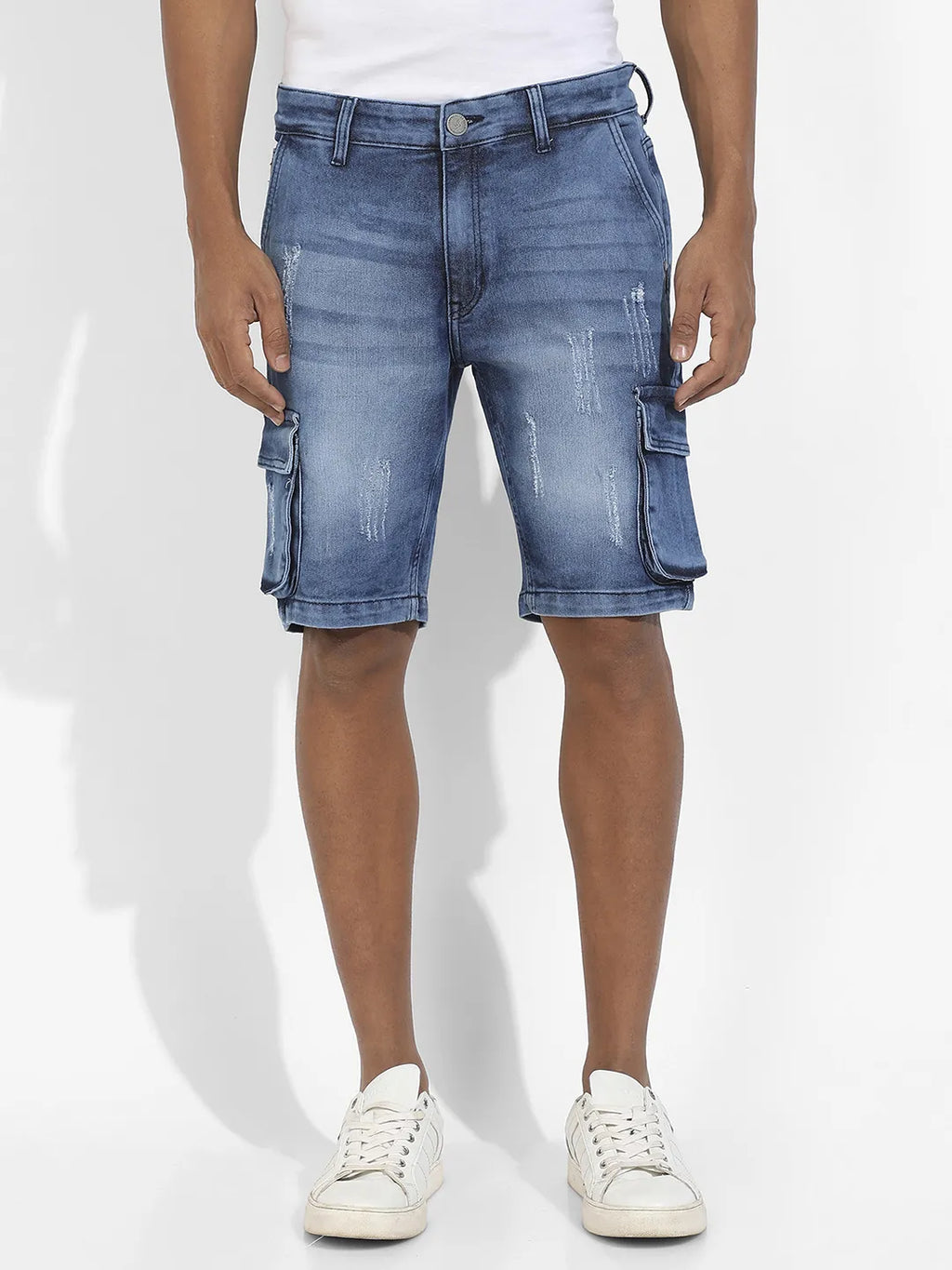 Distressed Cargo Denim Shorts