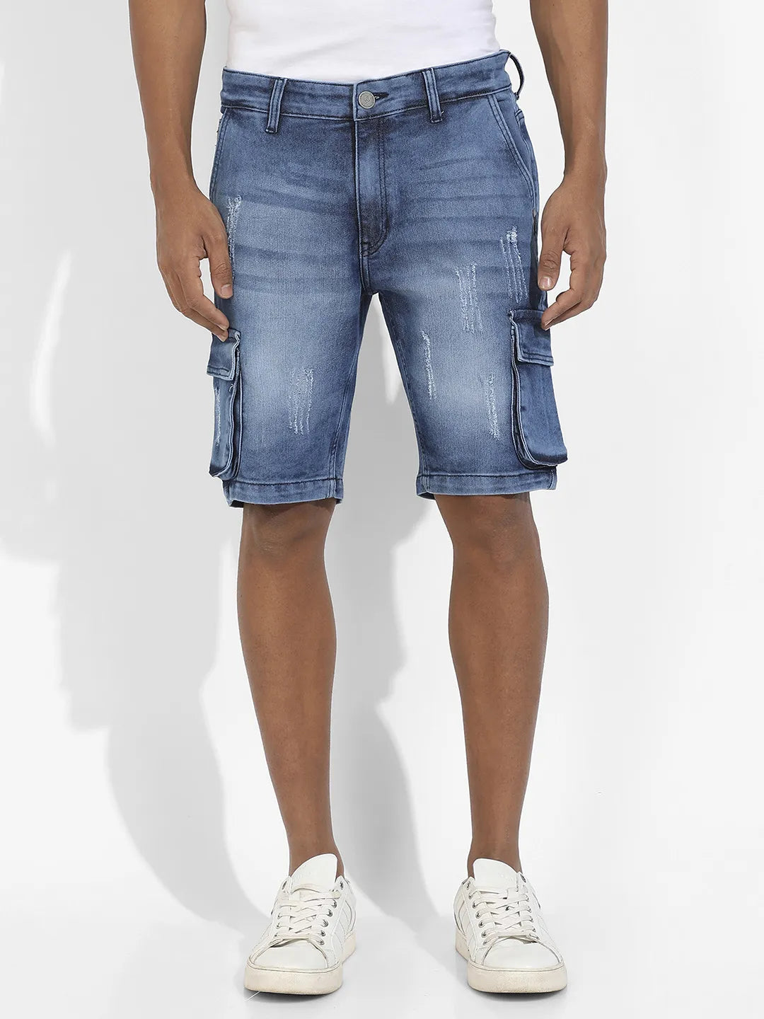 Distressed Cargo Denim Shorts