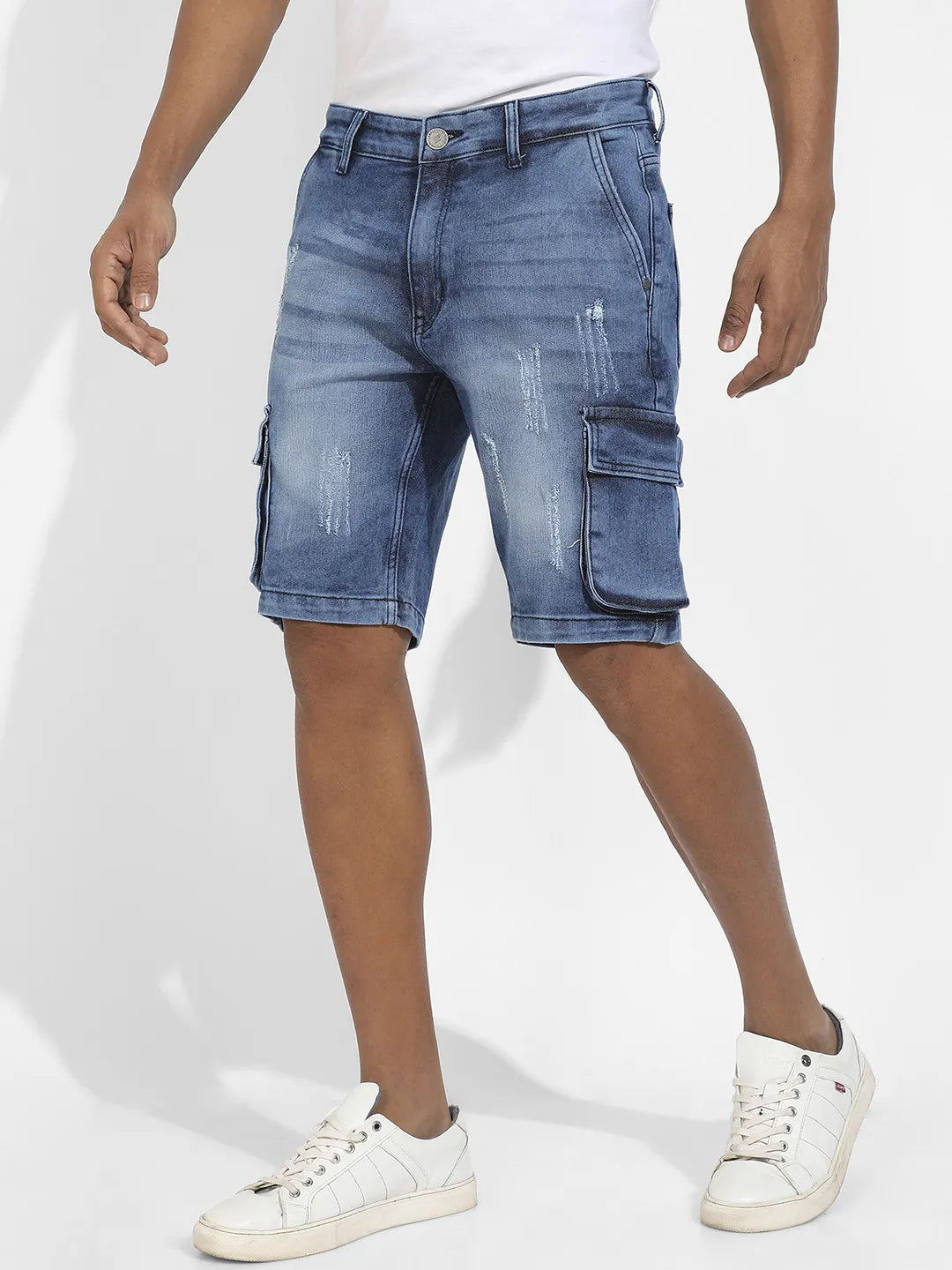 Distressed Cargo Denim Shorts