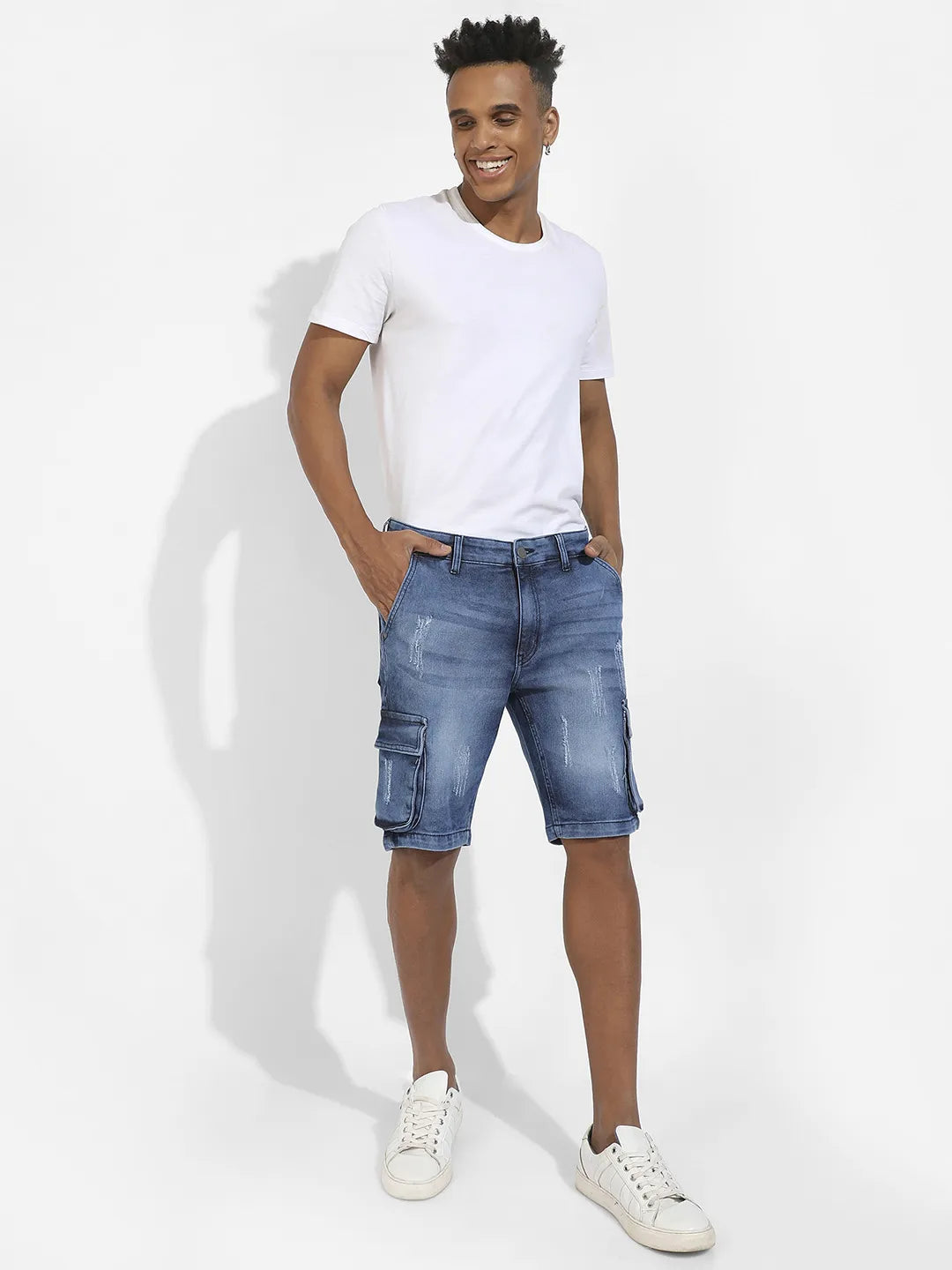 Distressed Cargo Denim Shorts