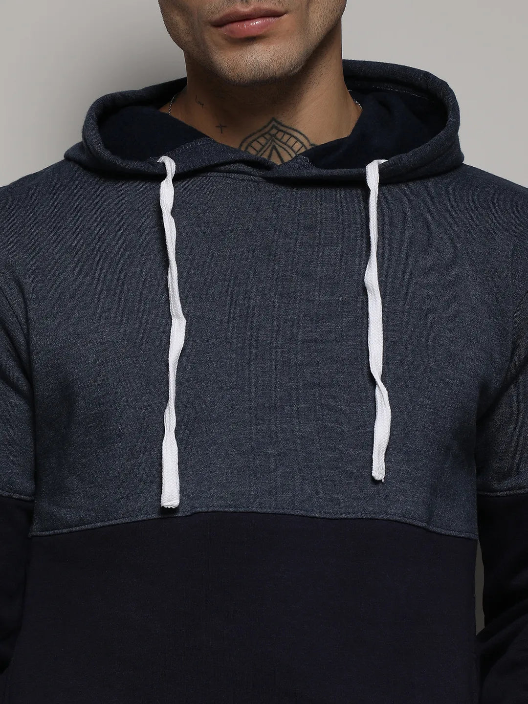 Blue Pullover Hoodie With Contrast Detail