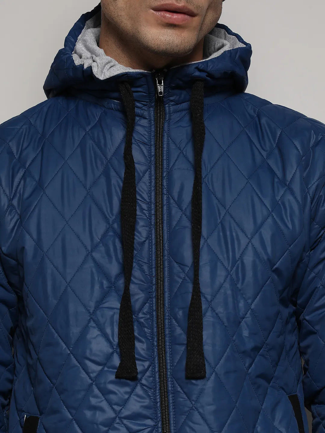 Blue Quilted Puffer Jacket With Zip-Closure