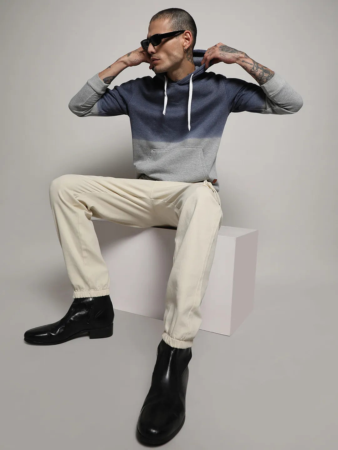 Pullover Ombre Sweatshirt With Ribbed Hem