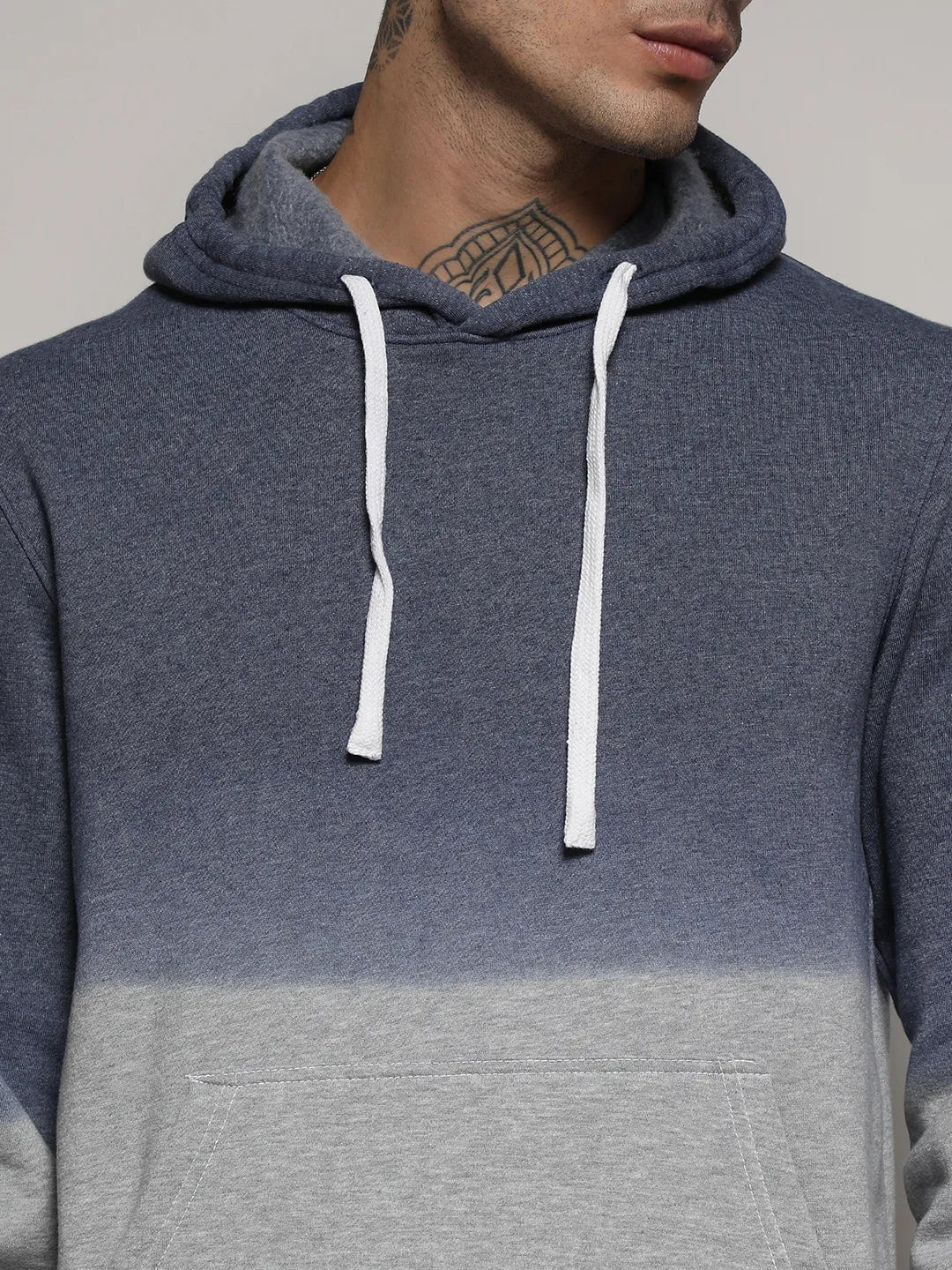 Blue & Grey Pullover Ombre Sweatshirt With Ribbed Hem