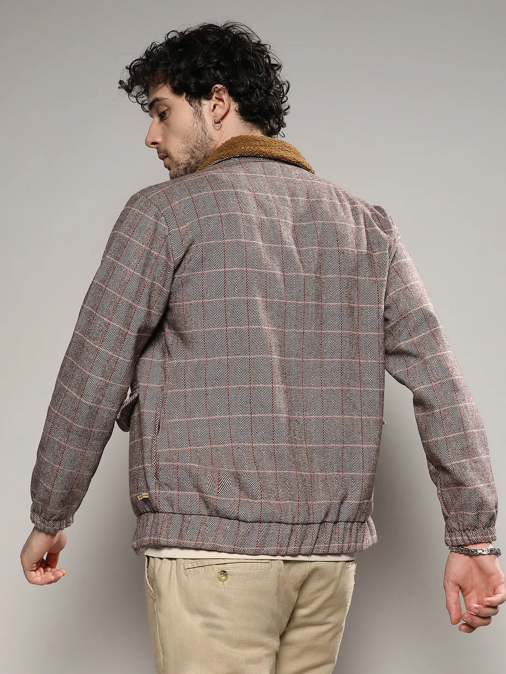 Tartan Plaid Jacket With Fleece Collar