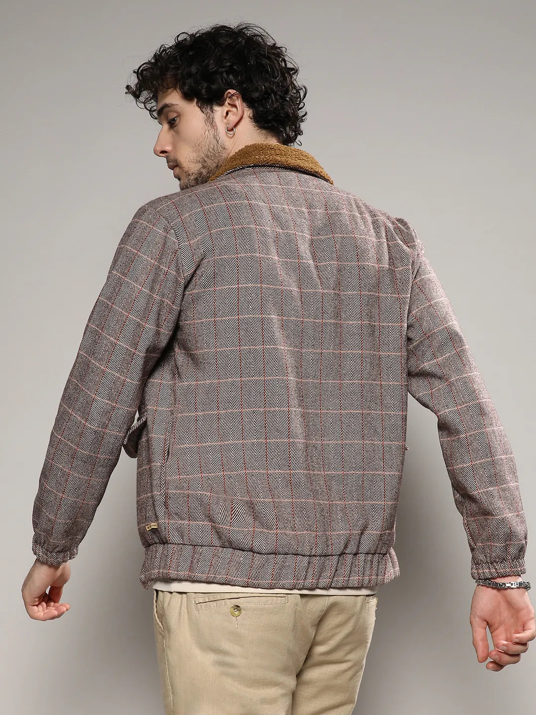 Tartan Plaid Jacket With Fleece Collar