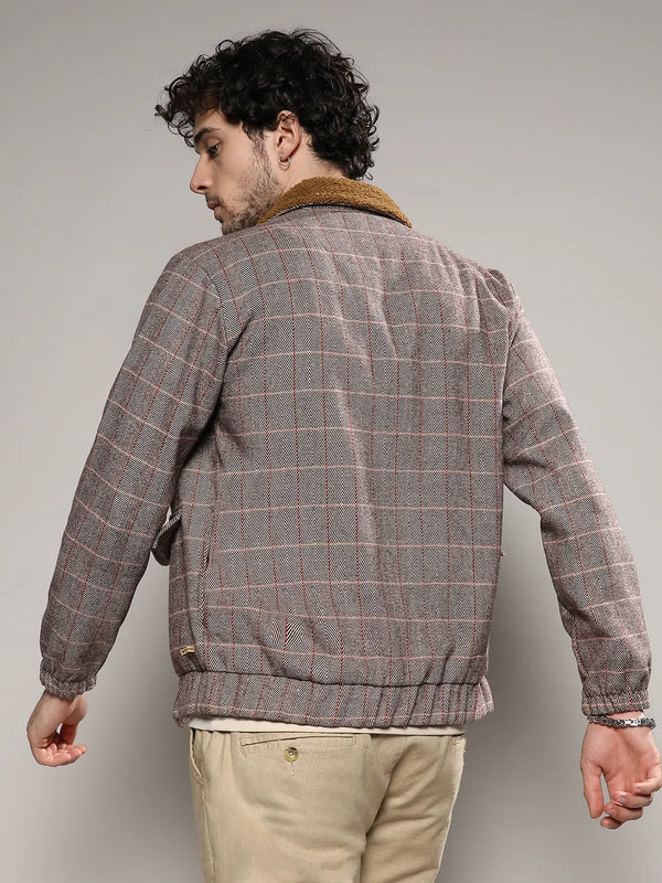 Tartan Plaid Jacket With Fleece Collar