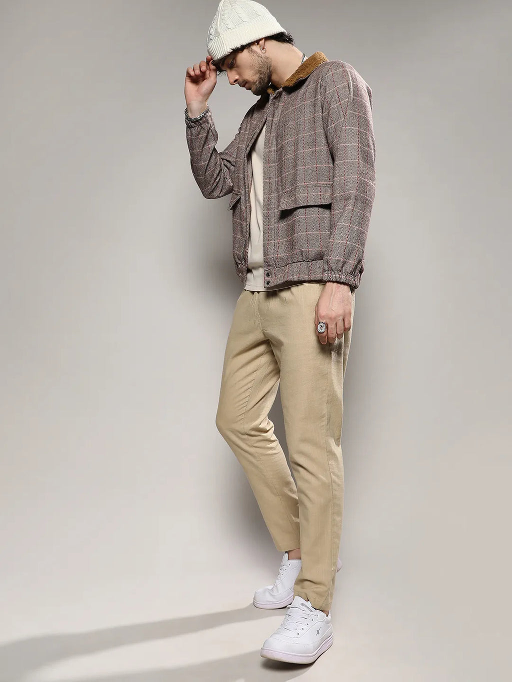 Tartan Plaid Jacket With Fleece Collar