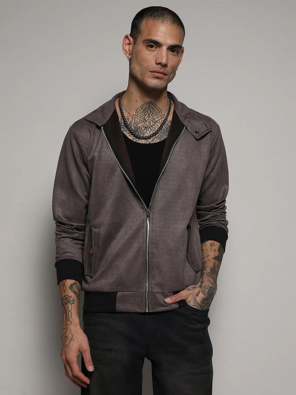 Zip-Front Jacket With Ribbed Hem