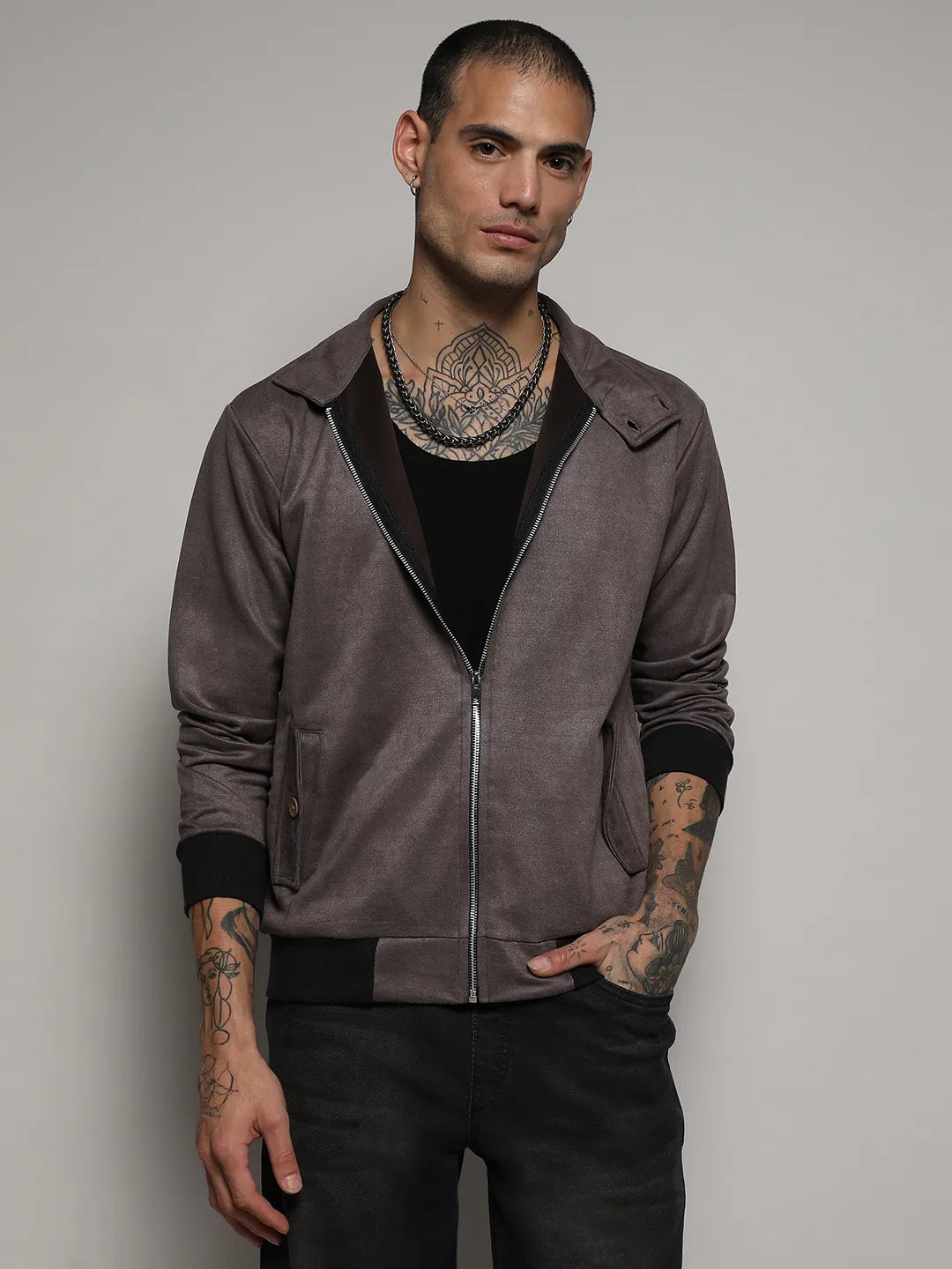 Zip-Front Jacket With Ribbed Hem