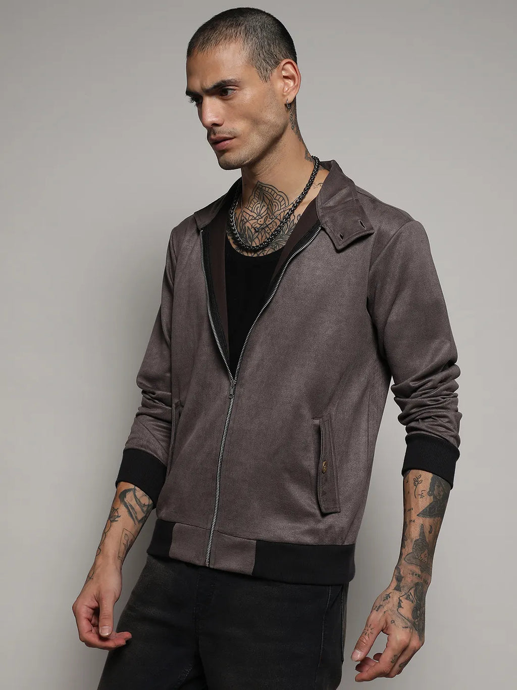 Zip-Front Jacket With Ribbed Hem