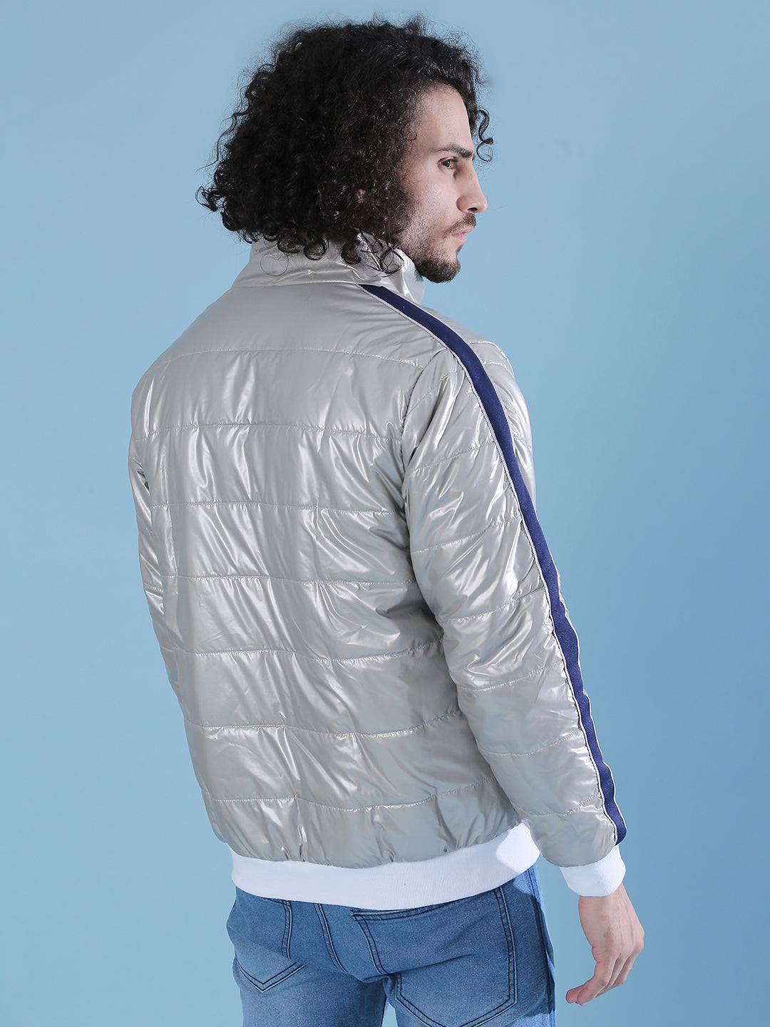 Metallic Puffer Jacket With Contrast Hem