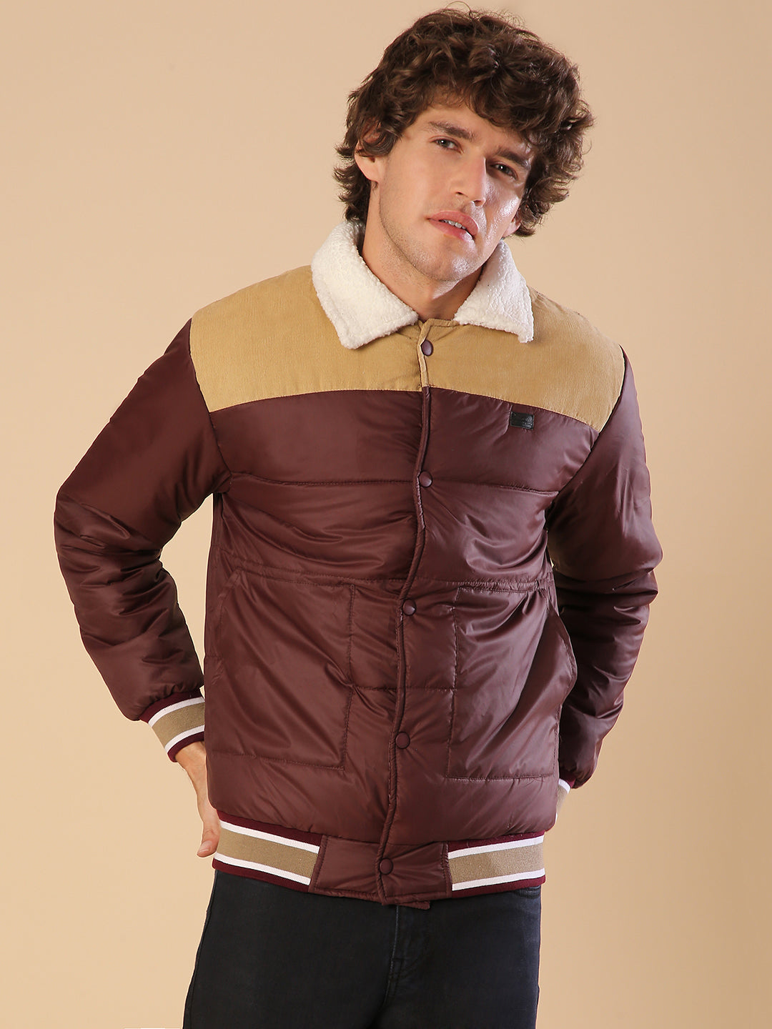 Puffer Jacket With Fleece Detail