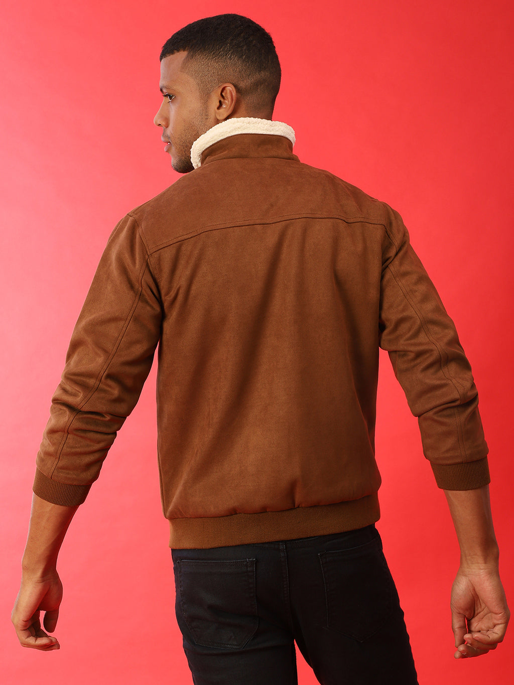 Fur-Lined Suede Bomber Jacket