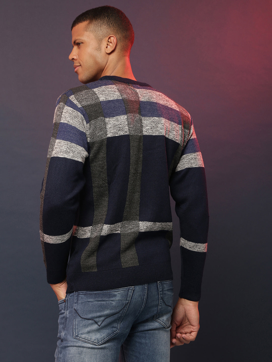 Heathered Contrast Panel Pullover Sweater