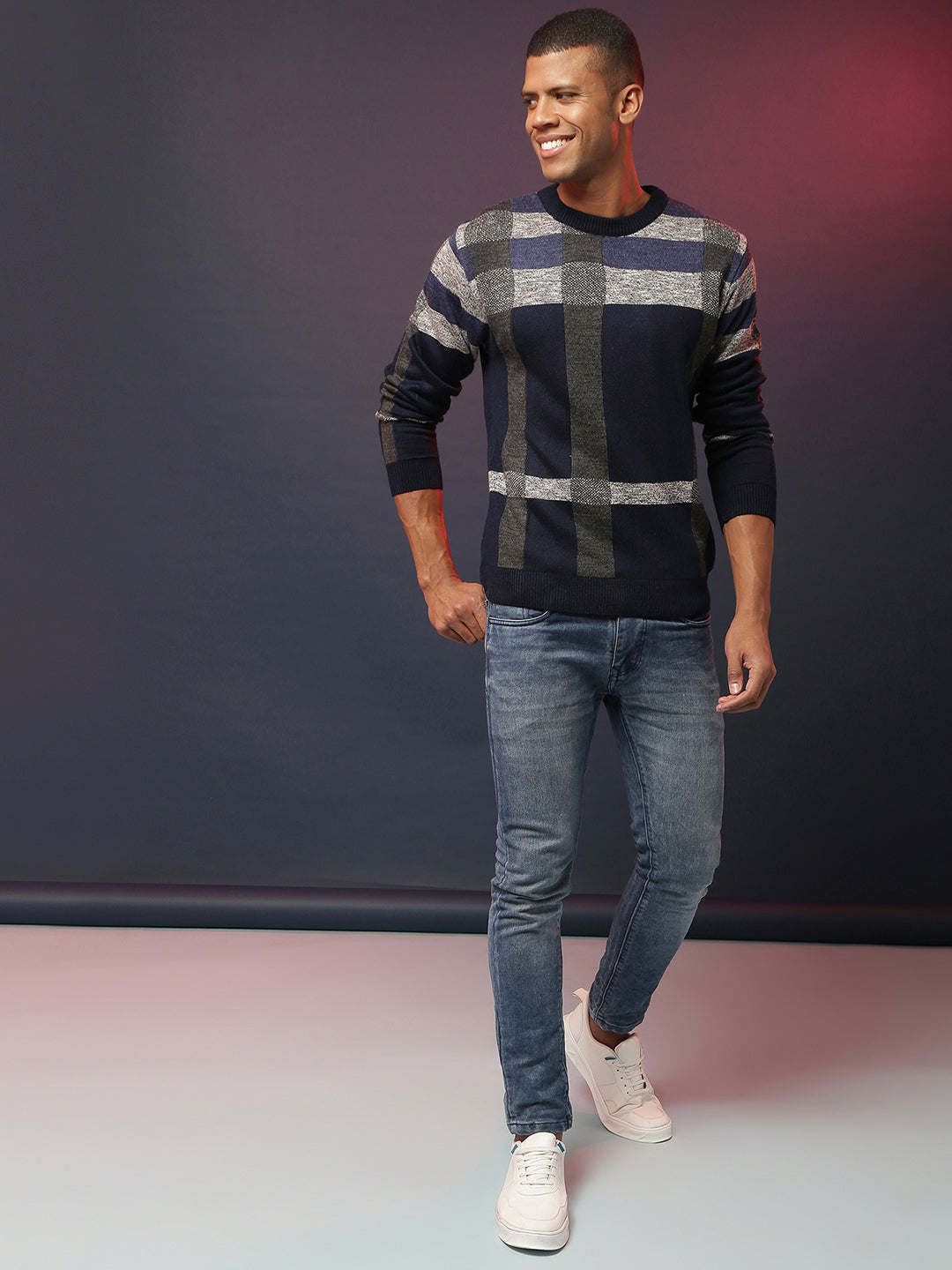 Heathered Contrast Panel Pullover Sweater