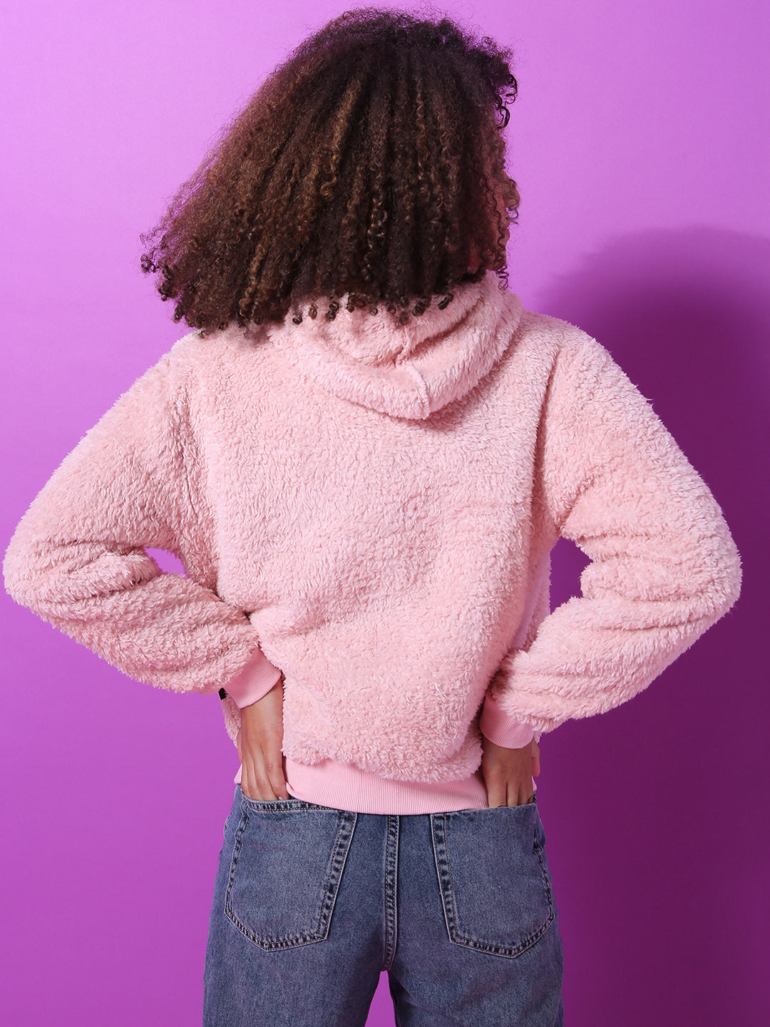 Furry Hoodie With Ribbed Hem