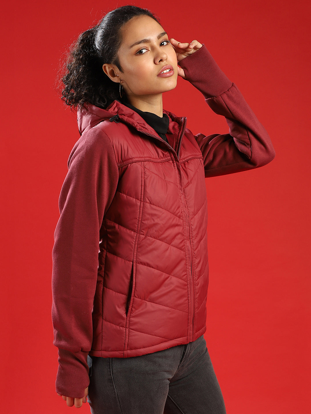 Quilted Jacket With Sweatshirt Sleeve
