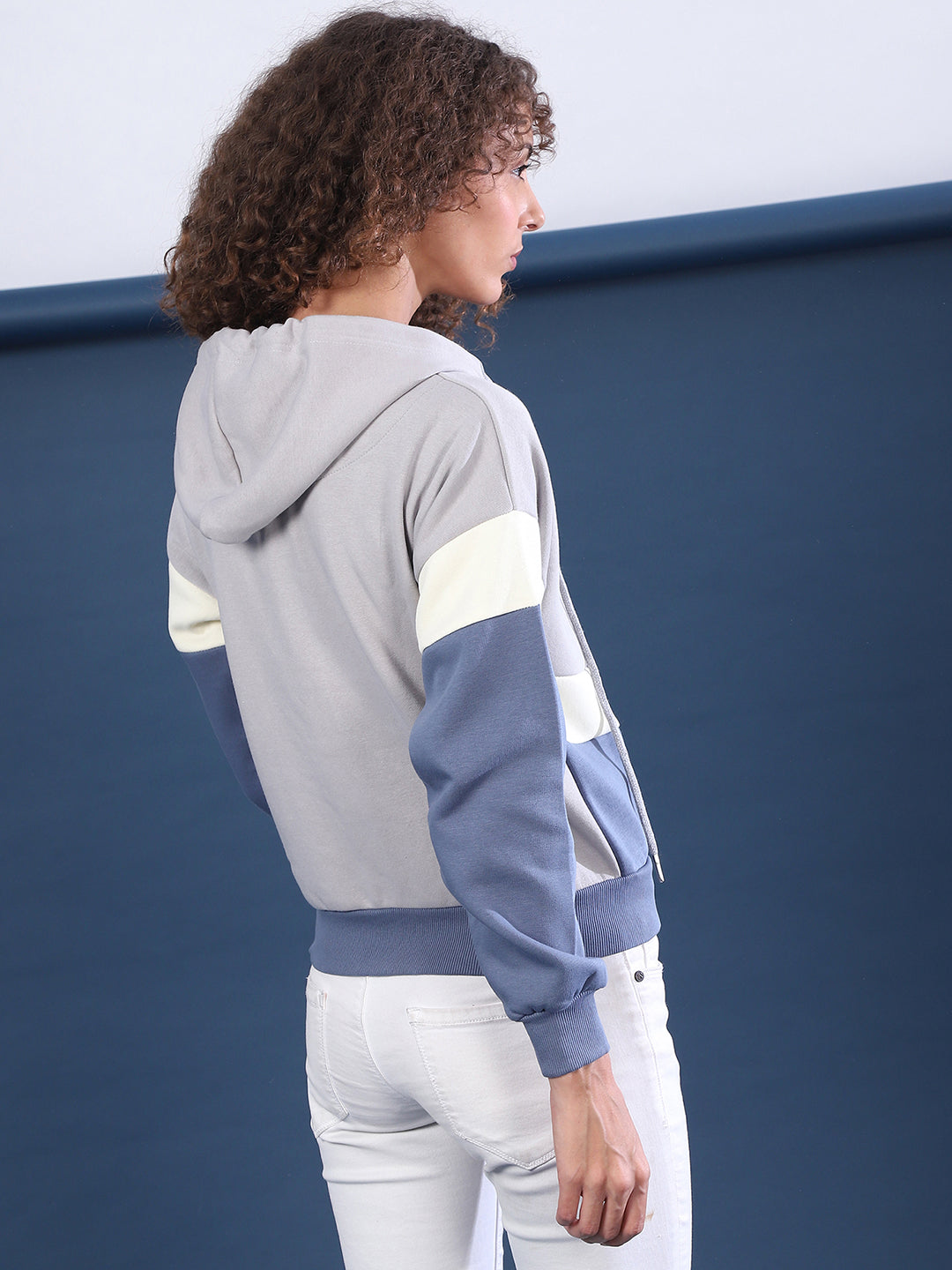 Zip-Front Contrast Panel Hoodie