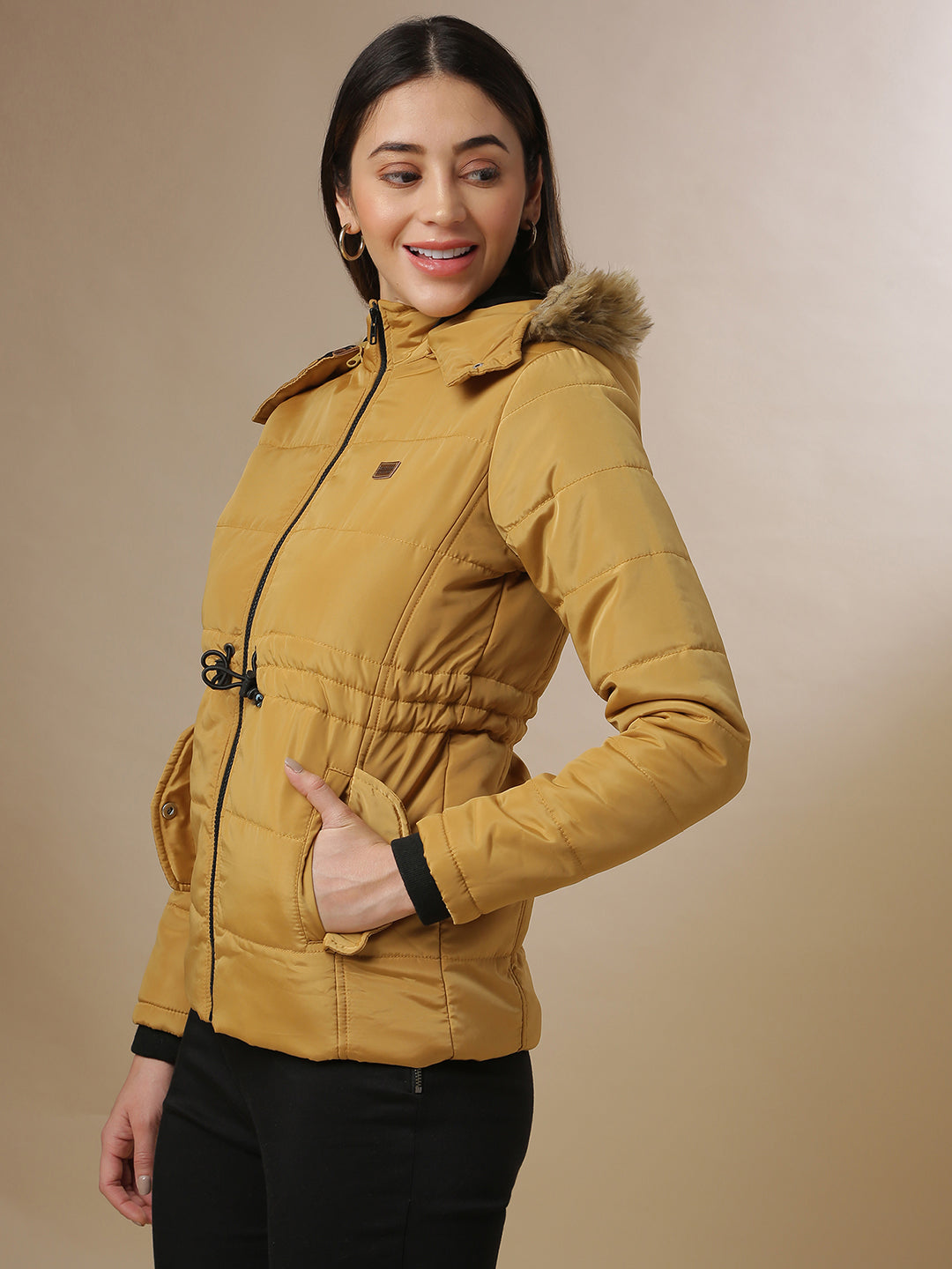 Quilted Puffer Jacket With Fur Details