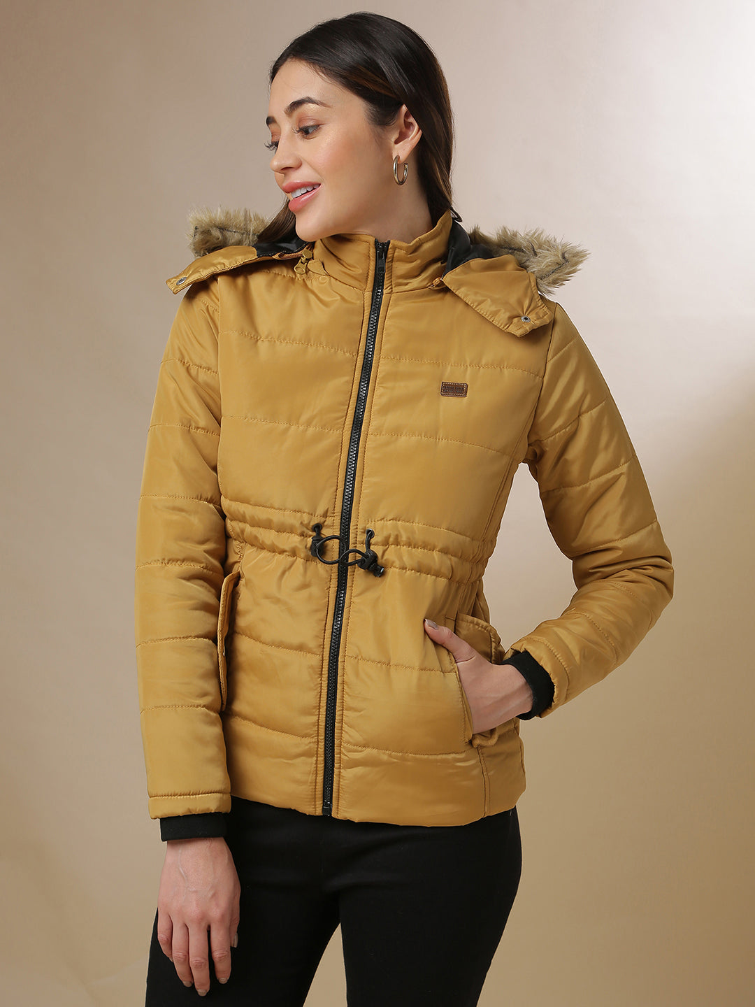 Quilted Puffer Jacket With Fur Details