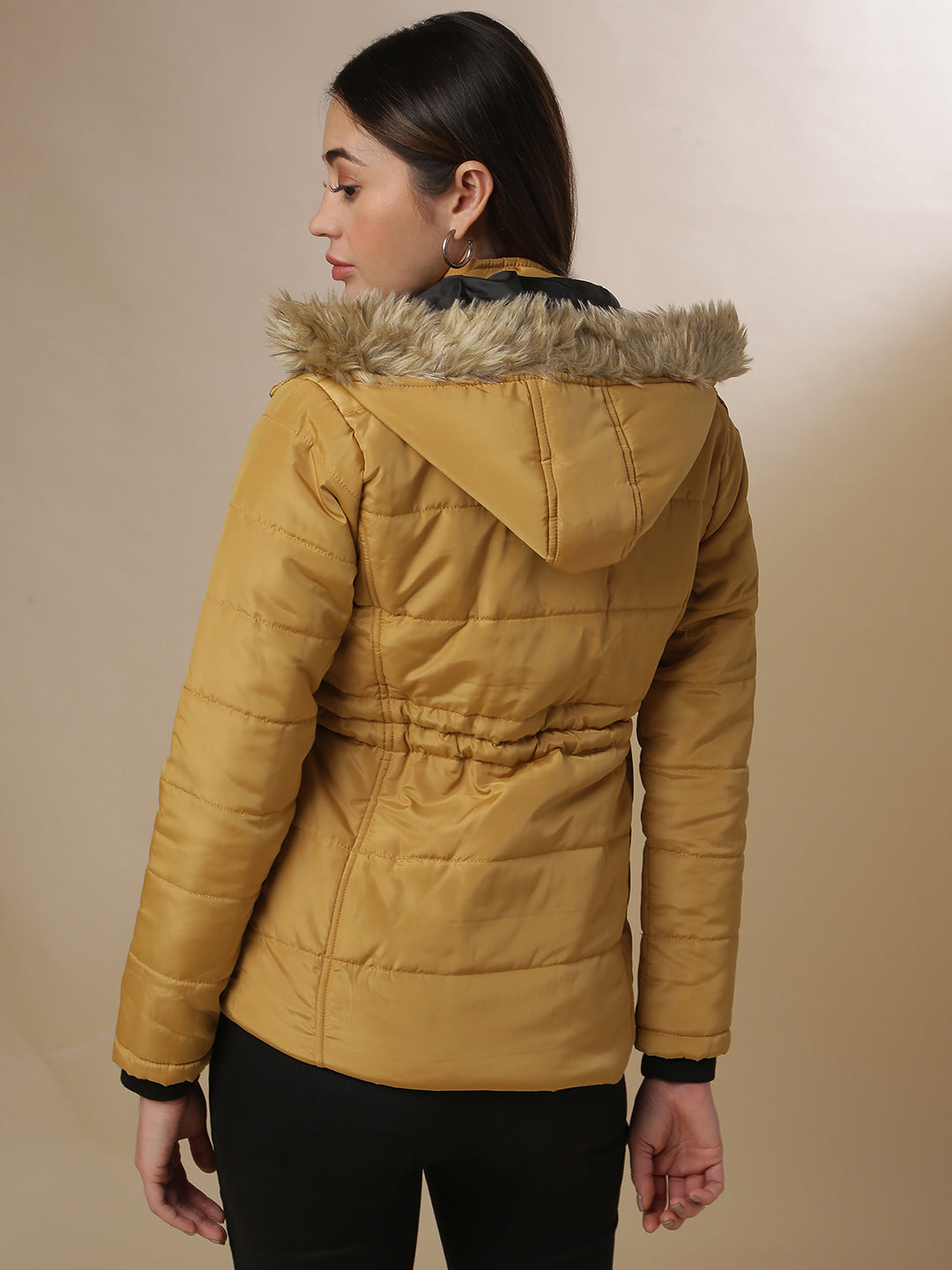 Quilted Puffer Jacket With Fur Details