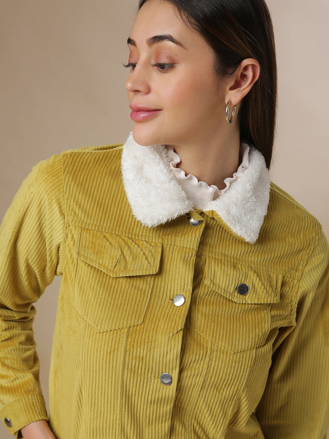 Corduroy Jacket With Fur Details