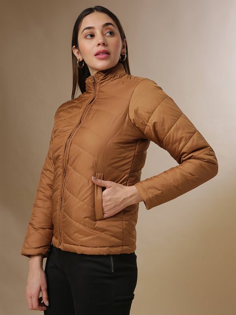 Quilted Puffer Jacket With Zip Closure