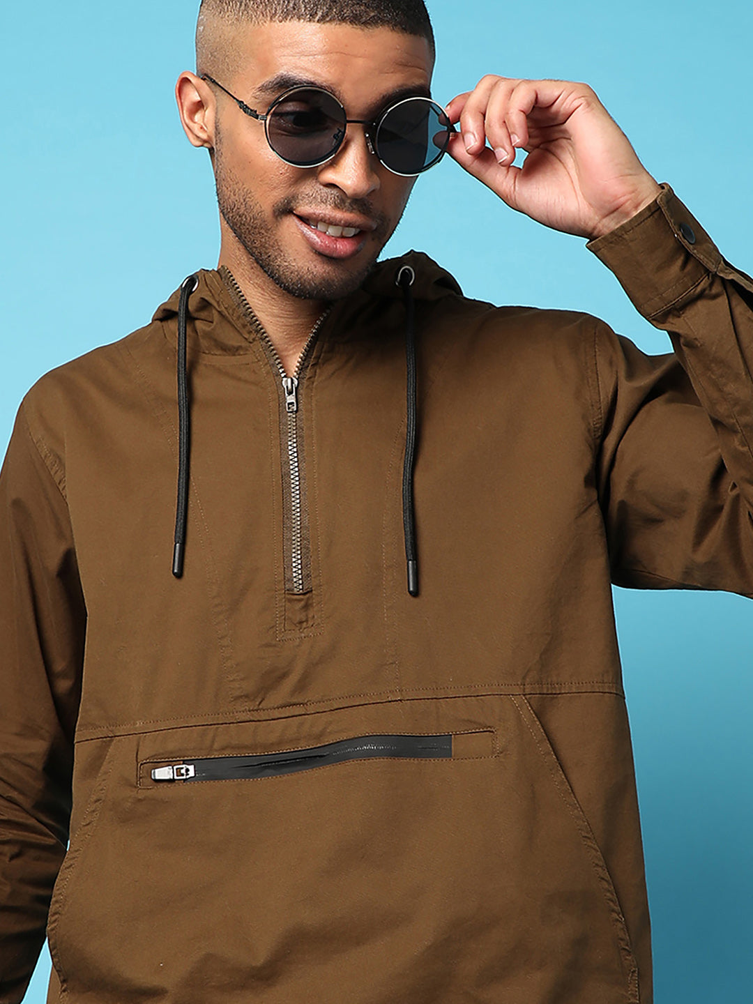 ₹1,049 Campus Sutra Men's Brown Half-Zip Utility Jacket With