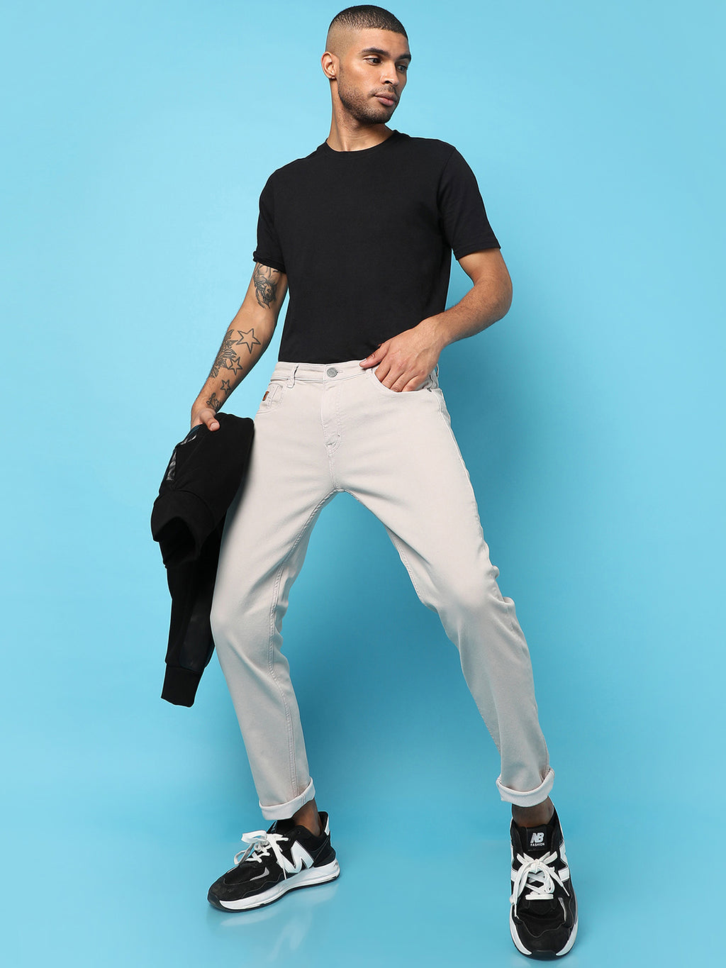 MEN’S SOLID WHITE WASHED DENIM JEANS SLIM FIT FOR CASUAL WEAR