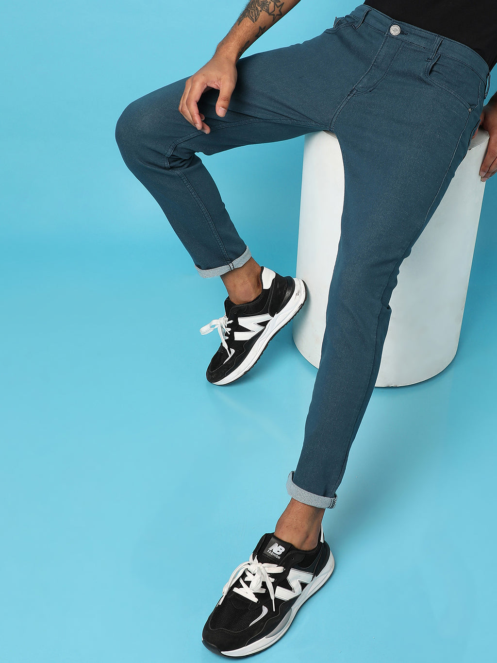 Rolled Hem Denim Jeans