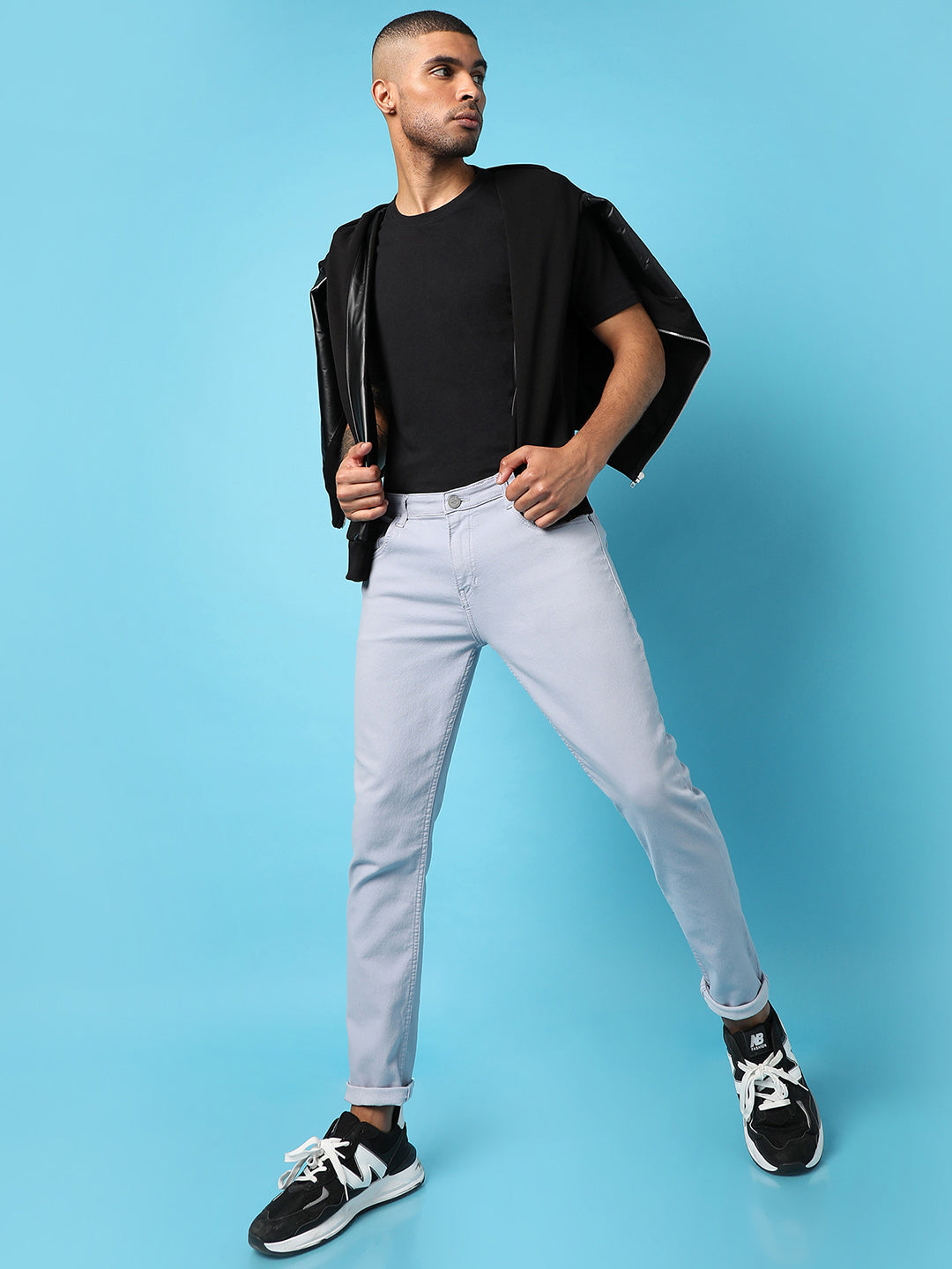 MEN’S SOLID LIGHT GREY DENIM JEANS SLIM FIT FOR CASUAL WEAR