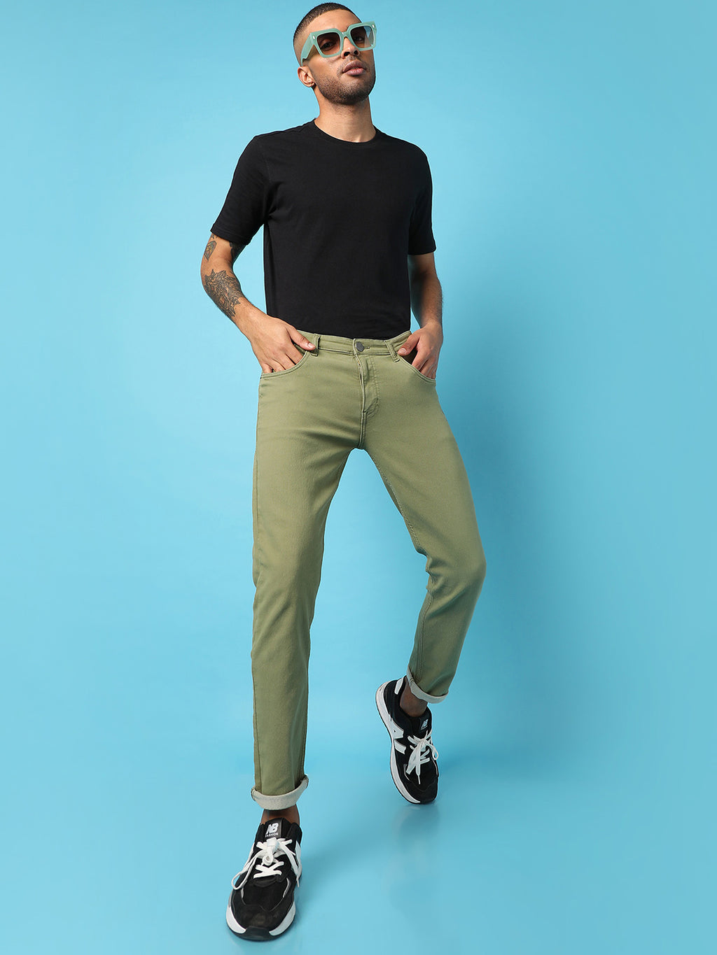 MEN’S SOLID OLIVE GREEN DENIM JEANS SLIM FIT FOR CASUAL WEAR