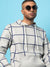 MEN’S SOLID LIGHT GREY & BLUE CHECKED COTTON SWEATSHIRT WITH HOODIE REGULAR FIT