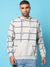 MEN’S SOLID LIGHT GREY & BLUE CHECKED COTTON SWEATSHIRT WITH HOODIE REGULAR FIT