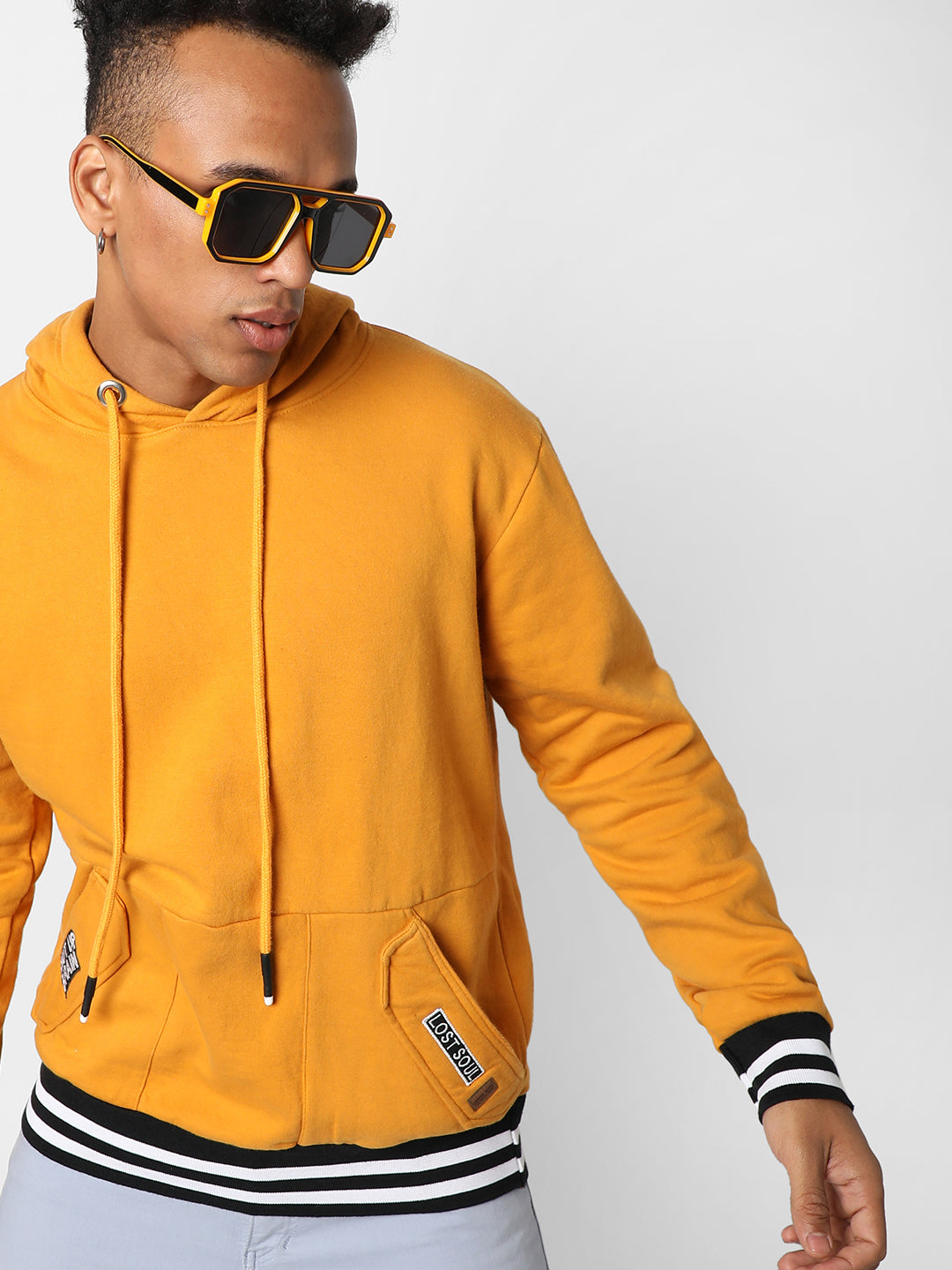 Cotton Mustard Yellow Full Sleeve Sweatshirt With Hoodie Regular Relaxed Fit