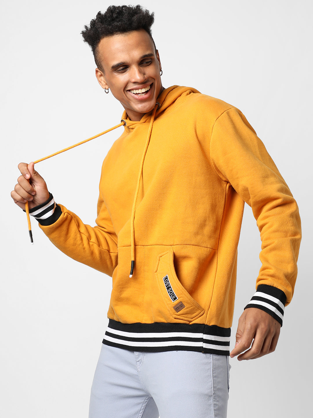 Cotton Mustard Yellow Full Sleeve Sweatshirt With Hoodie Regular Relaxed Fit