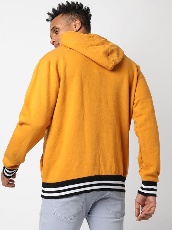 Cotton Mustard Yellow Full Sleeve Sweatshirt With Hoodie Regular Relaxed Fit