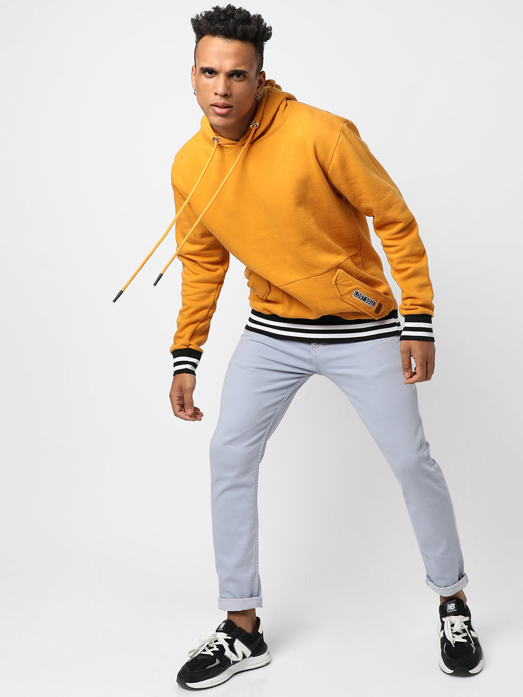 Cotton Mustard Yellow Full Sleeve Sweatshirt With Hoodie Regular Relaxed Fit