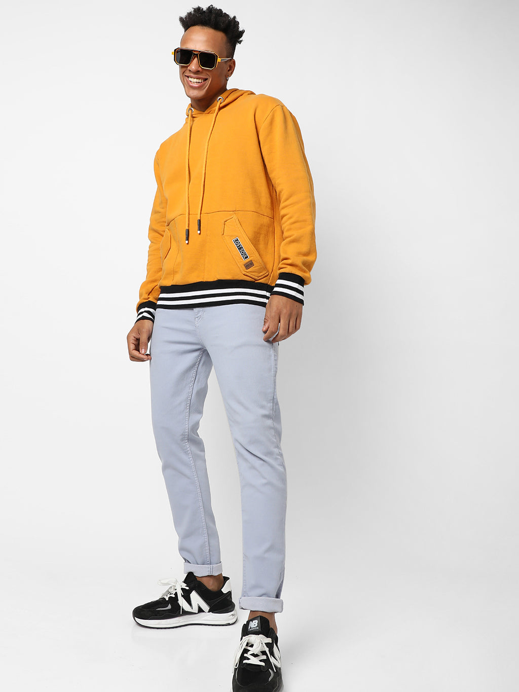 Cotton Mustard Yellow Full Sleeve Sweatshirt With Hoodie Regular Relaxed Fit