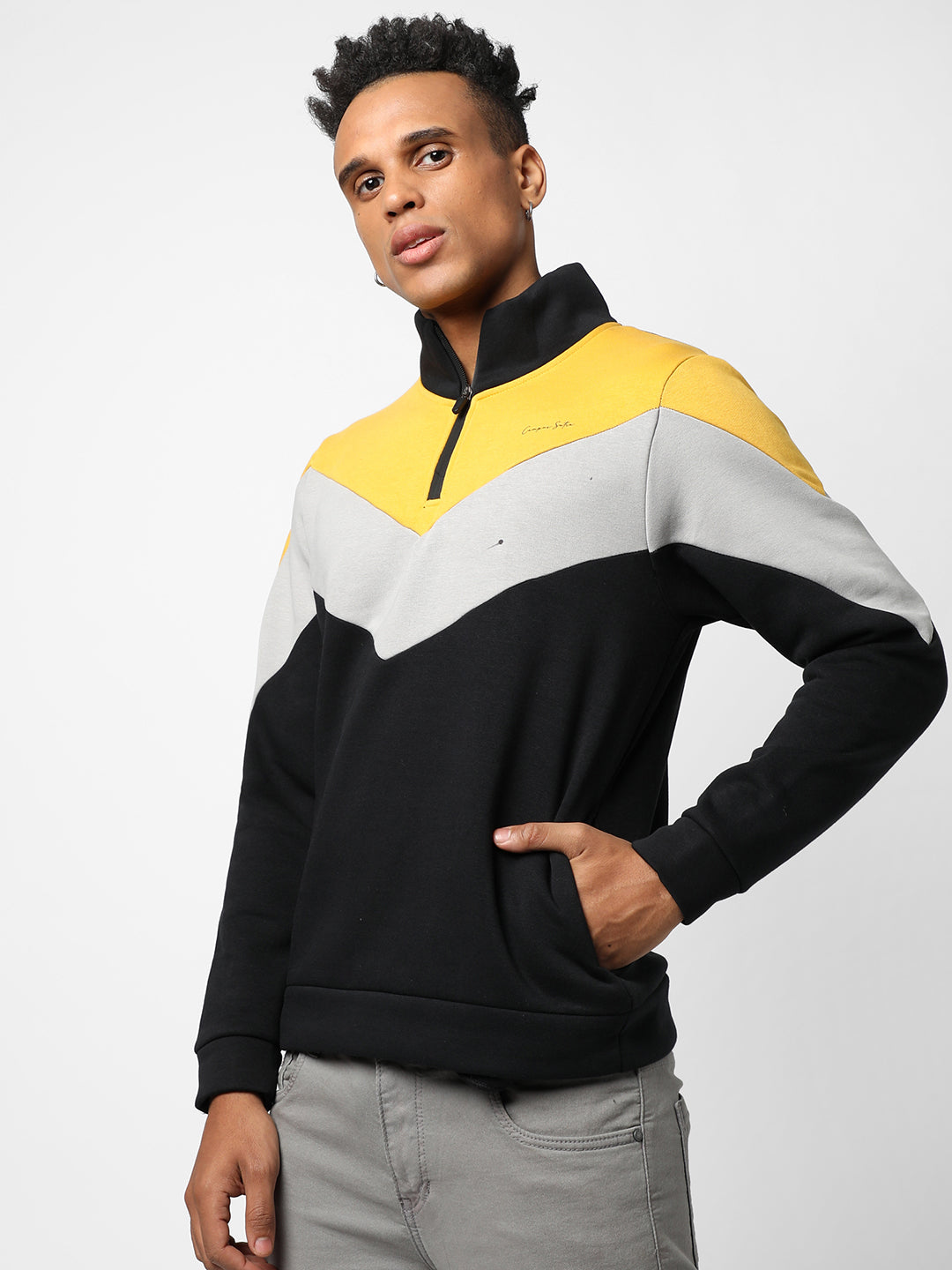 Contrast Panel Sweatshirt With Half-Zip Closure