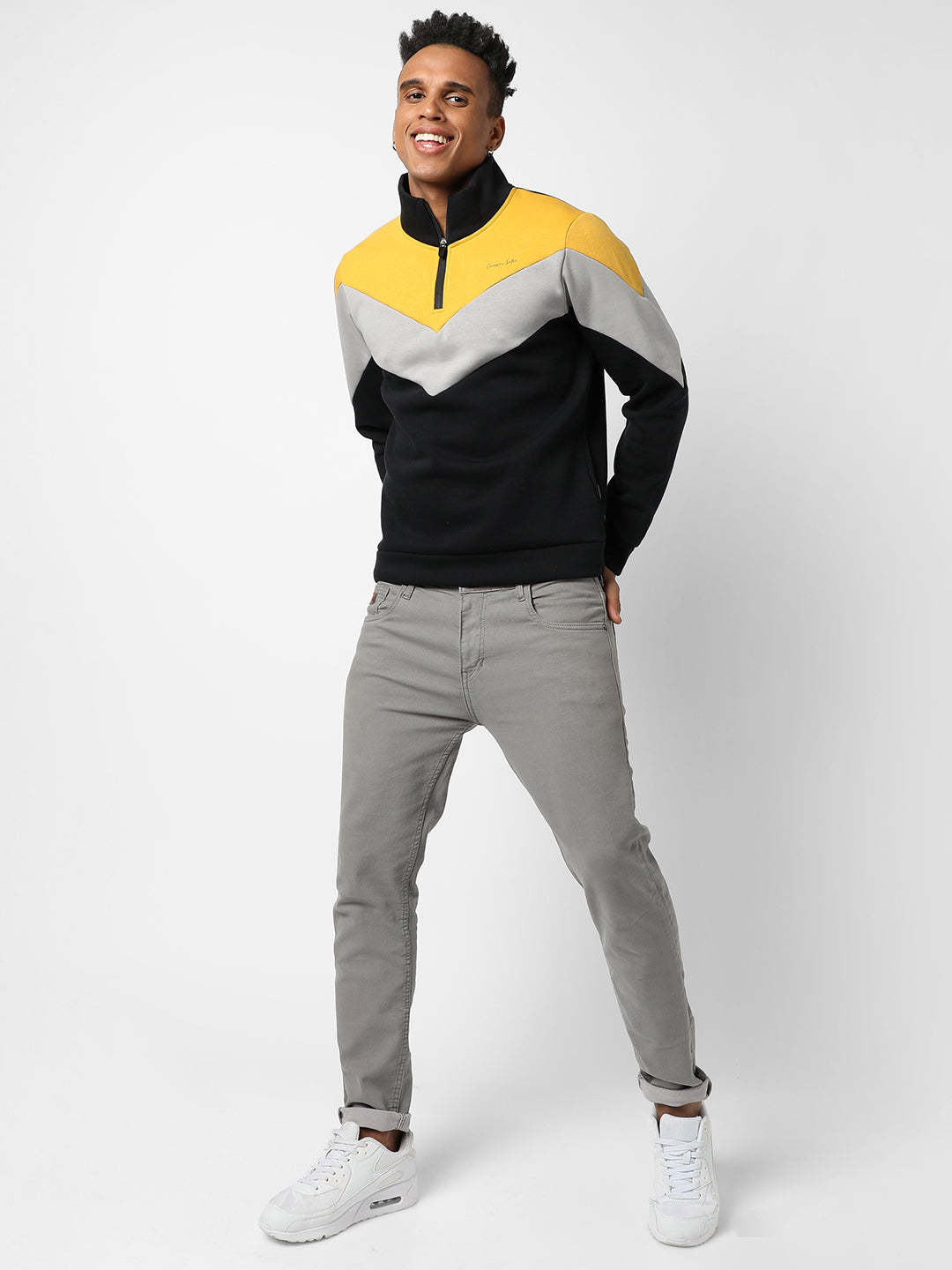 Contrast Panel Sweatshirt With Half-Zip Closure