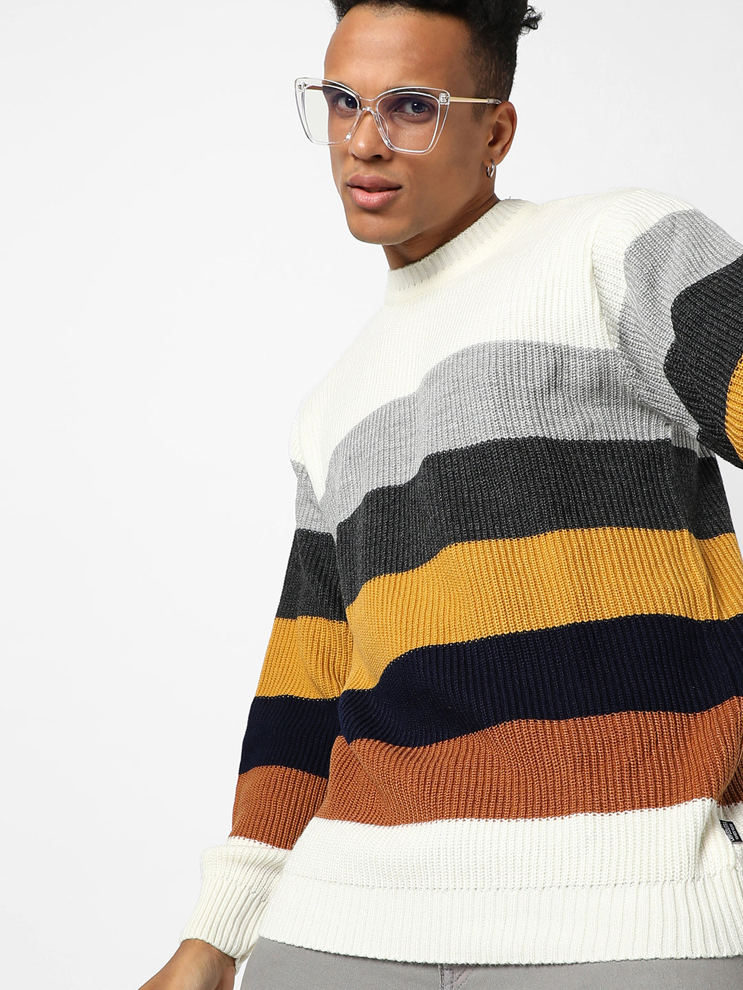 Contrast Panel Pullover Sweater