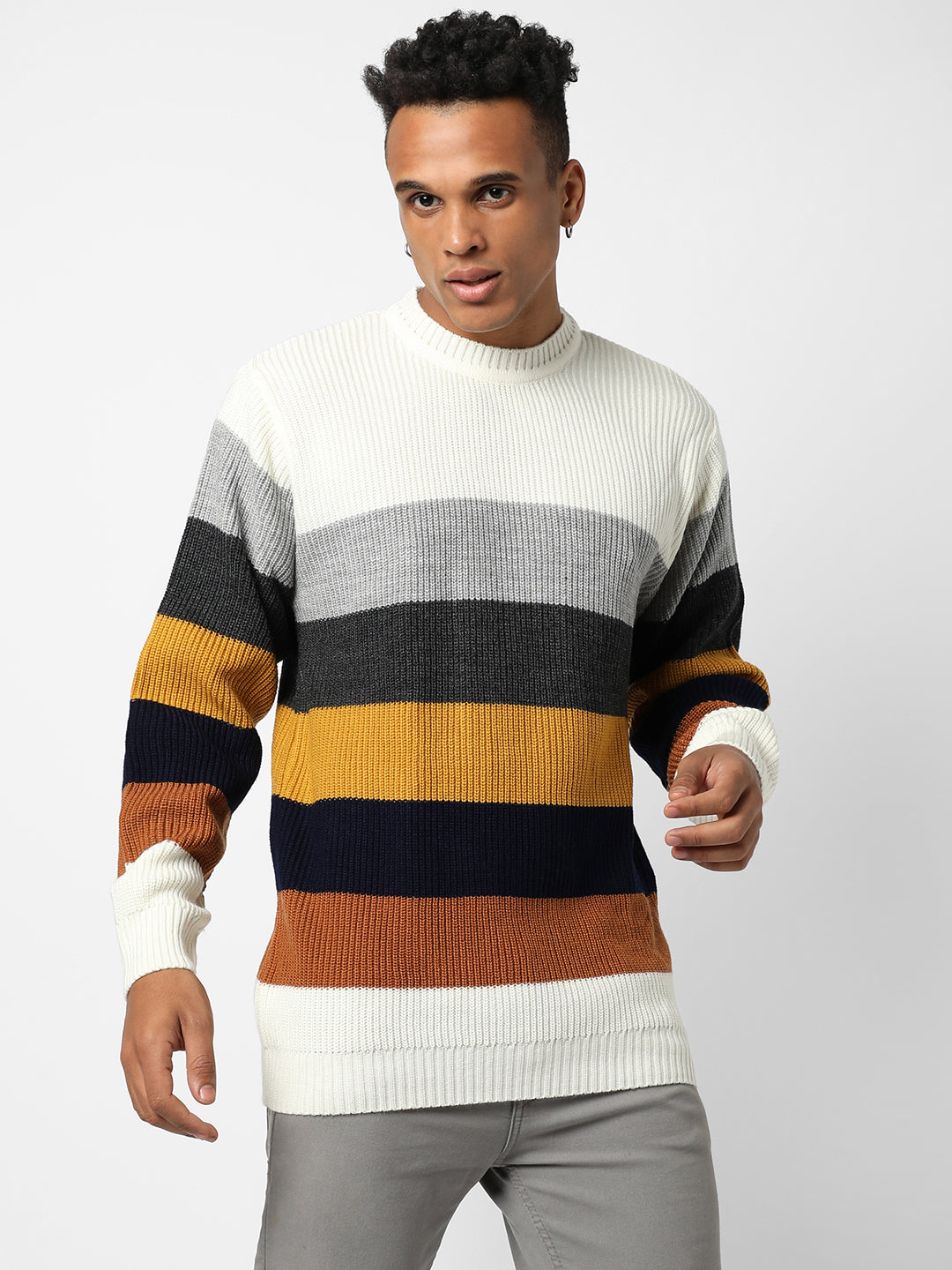 Contrast Panel Pullover Sweater