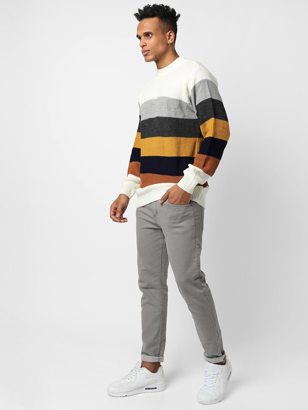 Contrast Panel Pullover Sweater